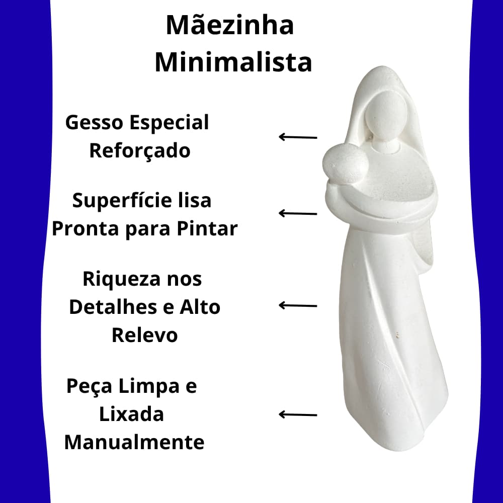 Kit 4 Mãezinha Minimalista 16 cm Gesso Cru Para Pintar Artesanato