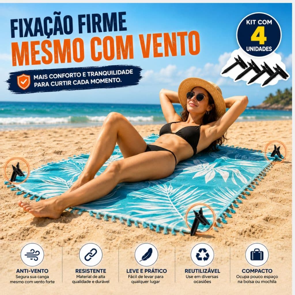 Prendedor De Canga Praia Kit 4 Un toalha de picnic Anti Vento Resistente