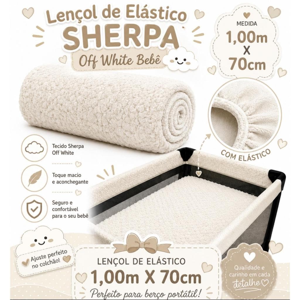 Lençol para berço portatil em sherpa quentinho com elastico Lençol berço desmontavel inverno