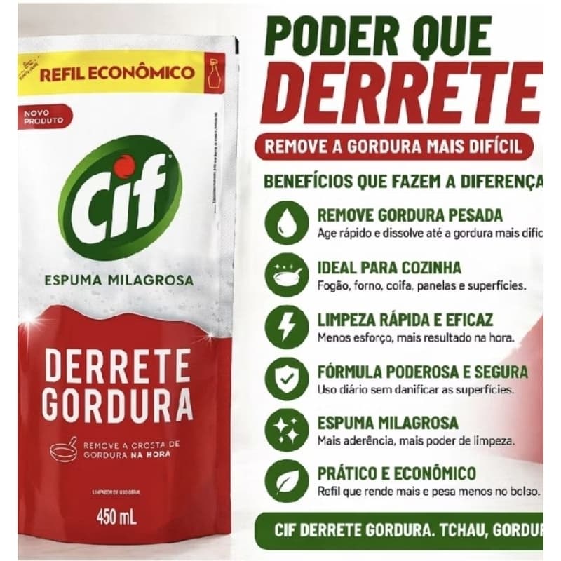 Limpador Especialista CIF Derrete Gordura 450 ml Refil Econômico