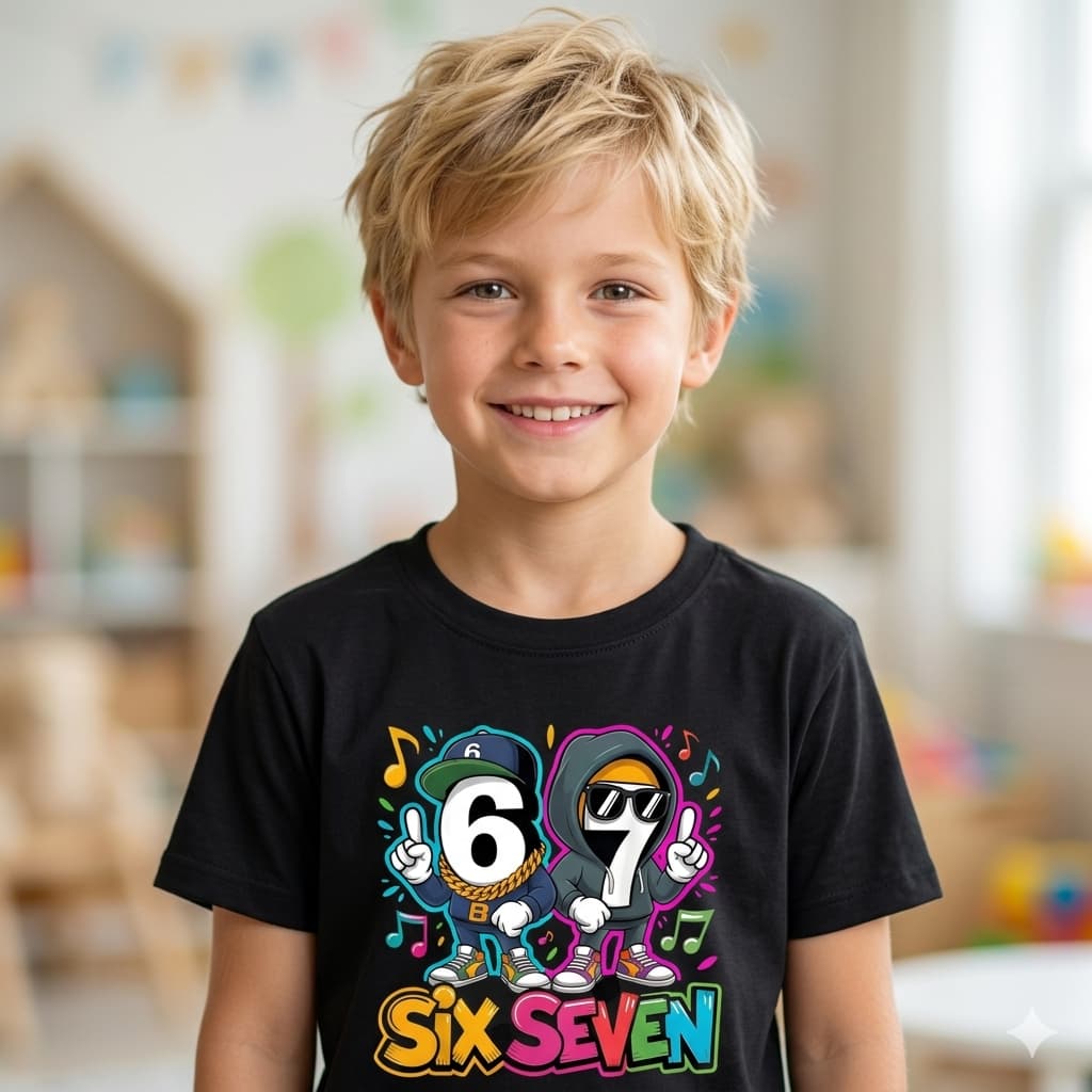 Camiseta Infantil Estampada 67 Six Seven 100% Algodão Unissex Meme Lançamento 2 ao 16