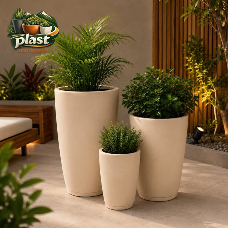 Kit 3 Vasos Decorativos para Plantas Cone Bojo em Polietileno – 32cm, 49cm e 68cm