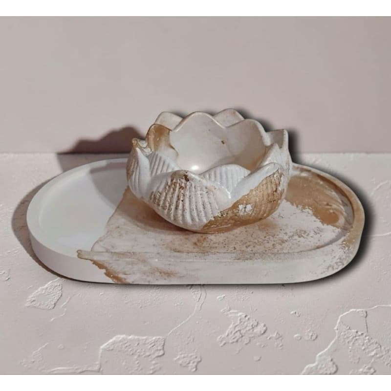 Kit minimalista incensário flor de lótus com bandeja, presente, decoração e lembrancinhas