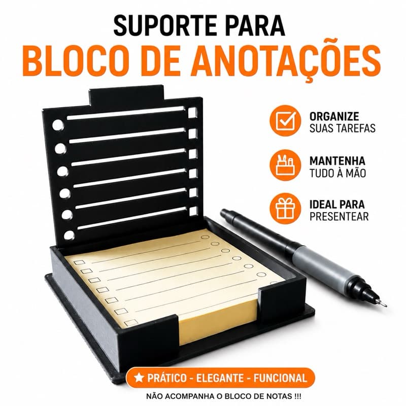 Suporte Porta Bloco de Notas Post-it com Gabaritos Organizadores - Acessório de Mesa Escritório
