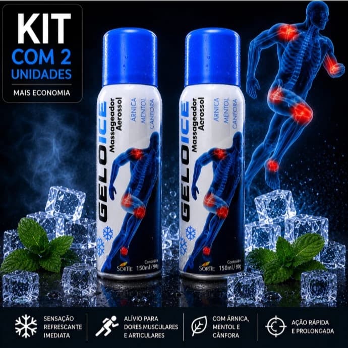Kit 2 Spray Massageador Geloice 150ml Alivio Dor Muscular Joelho Costas Arnica Mentol Canfora