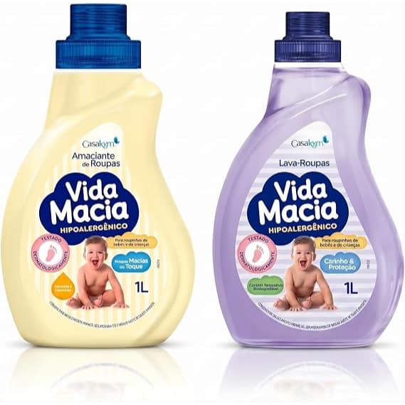 Kit Vida Macia Casa KM Lava-Roupas + Amaciante 1L Cada Hipoalergênico Testado Dermatologicamente