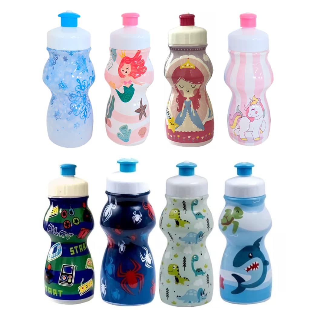 Kit 15 Garrafinha Squeeze Infantil Personagens Escola Menino e Menina Promoção
