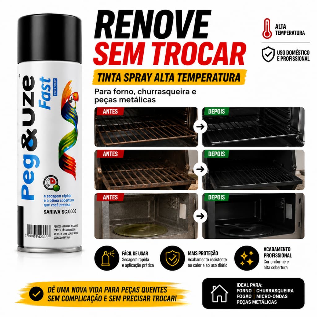 Tinta Spray Alta Temperatura Peg&Uze 600°C 300ml Renove Sem Trocar