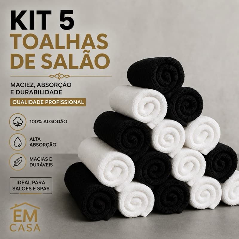Kit 5 Toalhas de Rosto Para Salão 48x70cm Premium Maciez e Alta Durabilidade