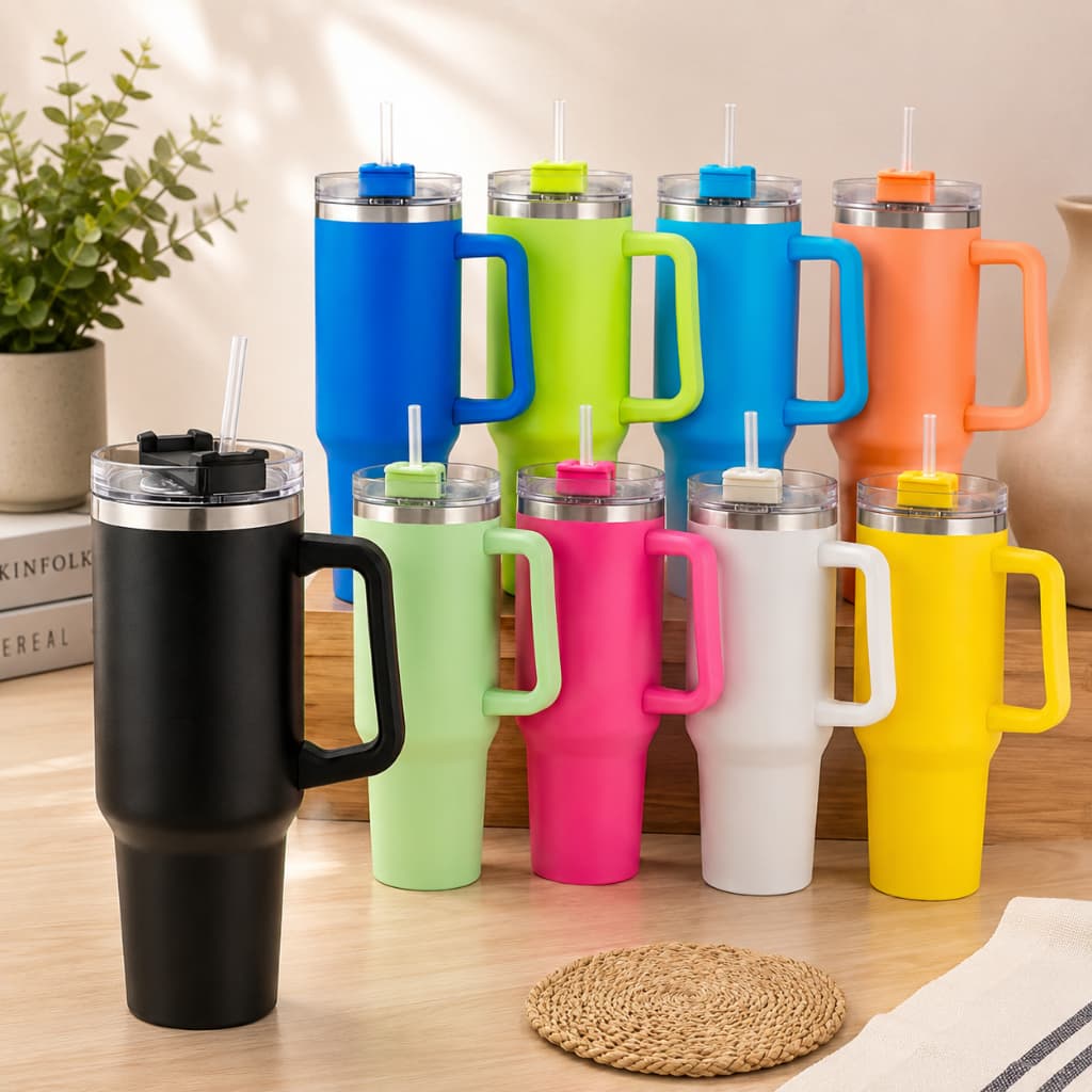 Copo Garrafa Térmico 1200ml Aço Inox com Alça Tampa e Canudo Mantém Gelado Quente 1,2L