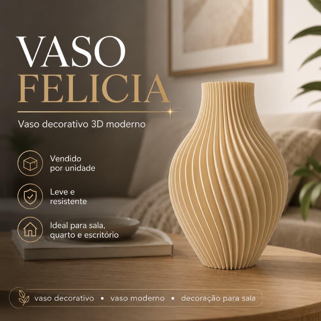 Vaso Decorativo Felicia 3D Texturizado Moderno para Sala, Quarto e Escritório