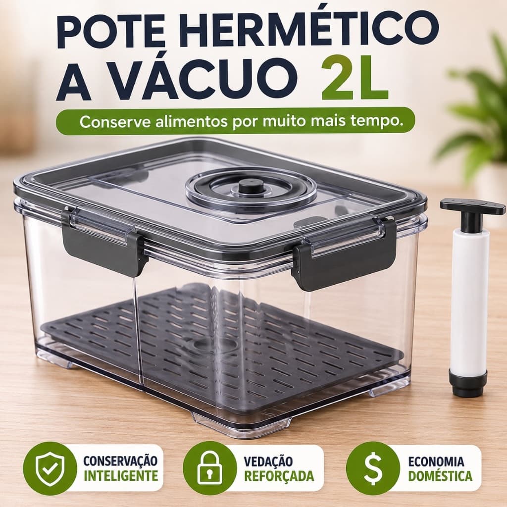 Pote Hermético a Vácuo 2L com Bomba Manual Conserva Alimentos e Mantém Frescor