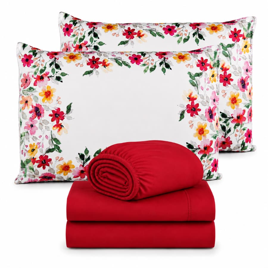 Kit Floral Lençol com Elastico + Fronhas Lisa e Estampada Percal Flex Luxo 400 Fios Todos os Tamanhos