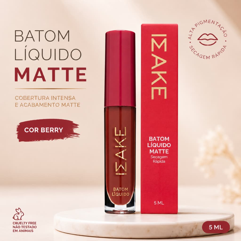 Batom Líquido Matte Berry IMAKE 5ml Secagem Rápida Vinho Avermelhado
