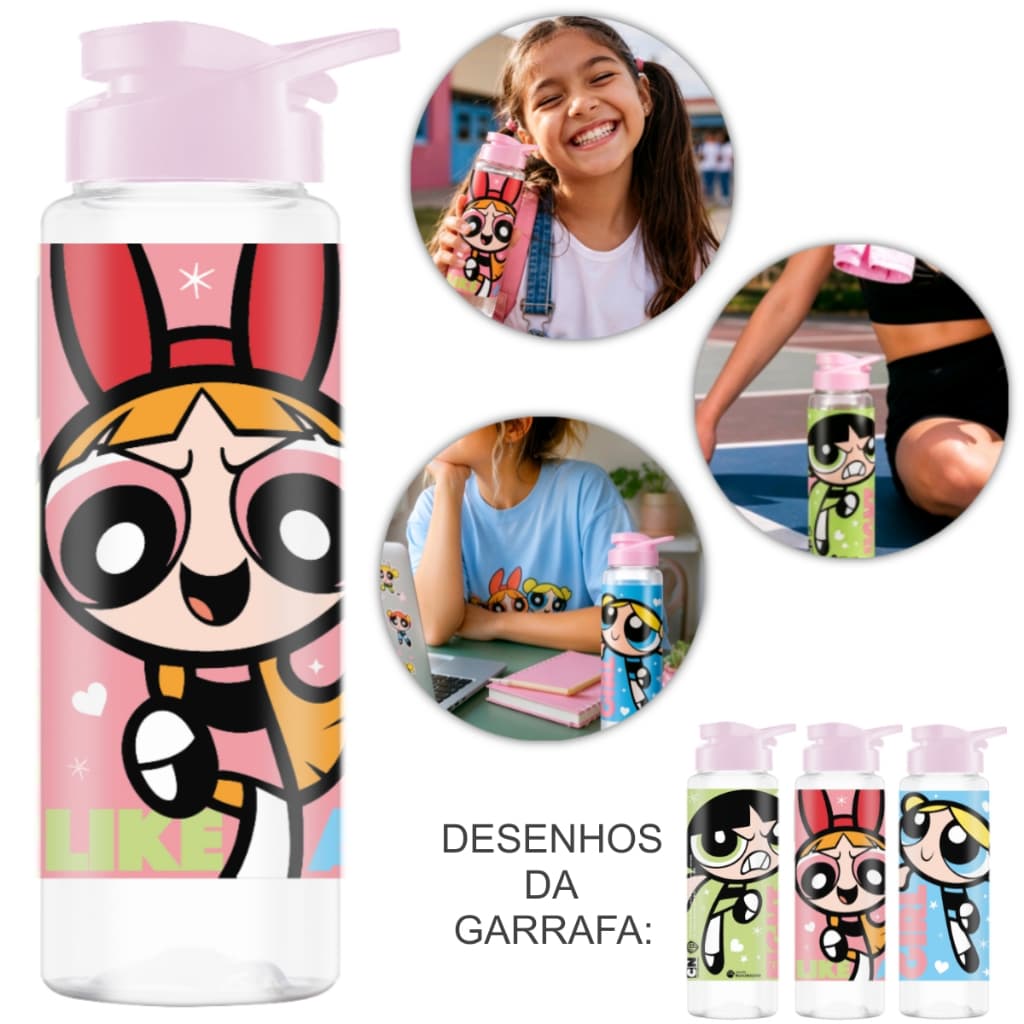 Garrafa Squeeze Infantil Meninas Super Poderosas 750ml Livre de BPA
