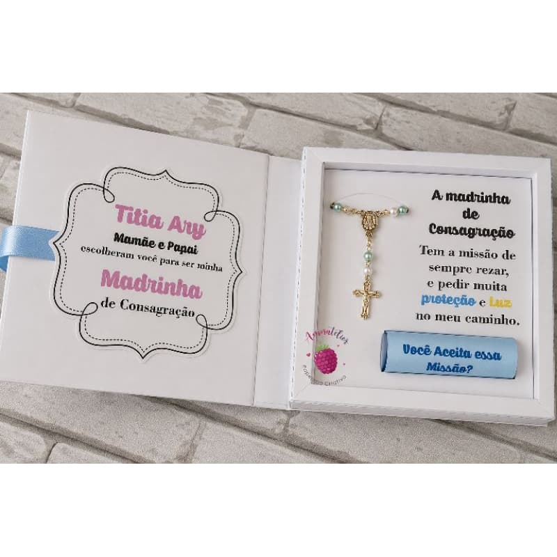 Convite Para Padrinhos De Batismo consagração crisma Caixa Personalizada Com Terço