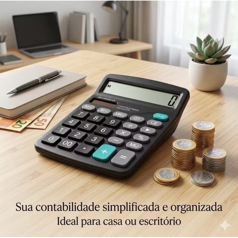 Calculadora Grande 12 Dígitos Profissional Mesa Escritório Escola