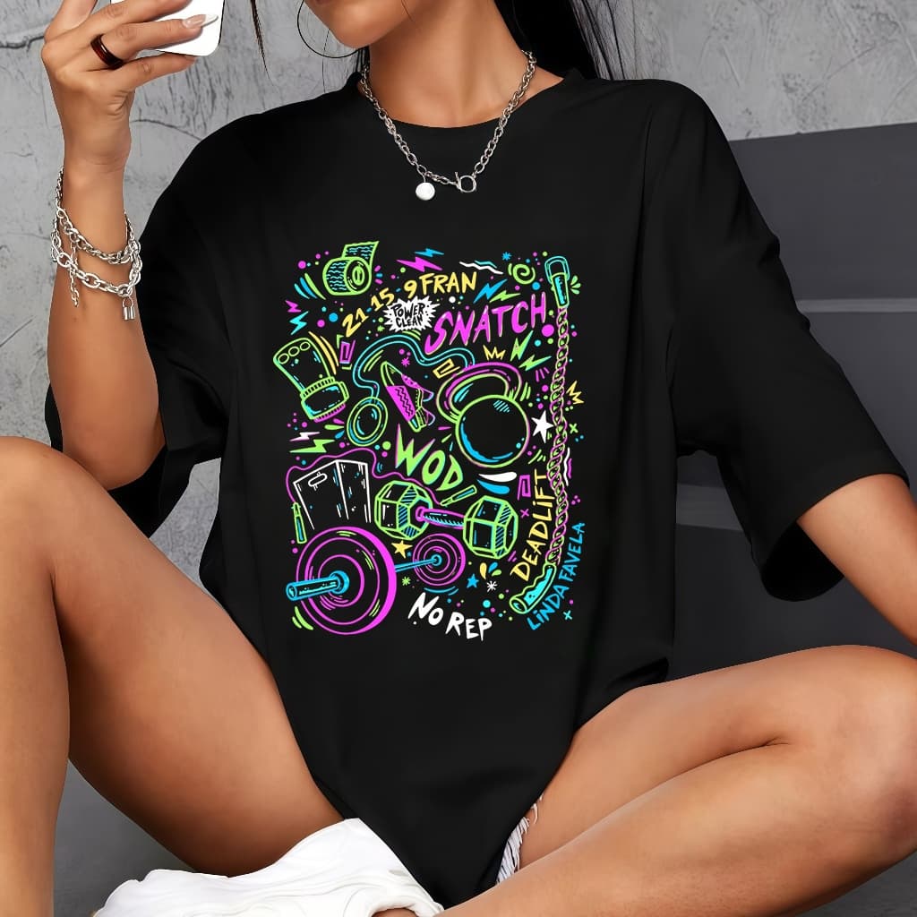 Camiseta 100% Algodão Unissex Estampa Grafite CrossFit Haltere Kettlebell Frase Snatch WOD Deadlift,Size P ao G3