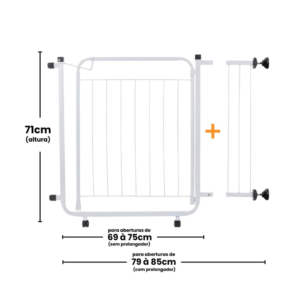 Portão Grade de Segurança Pet 69 a 84 cm para Cachorro e Crianças + Extensor Cercado para Cães