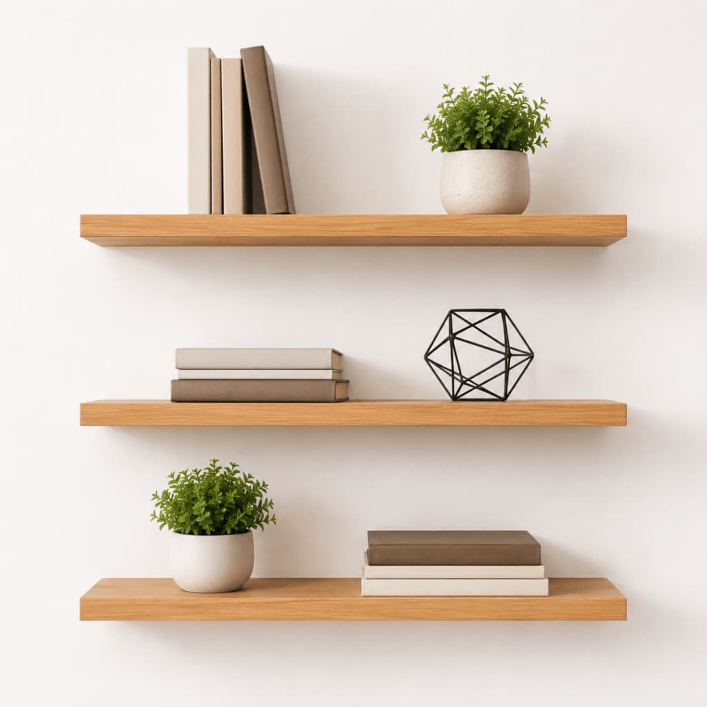 Kit 3 Prateleiras Decorativas 30cm MDF Branco/Madeira Com Suportes e Fixação Escritório Cozinha Sala Quarto