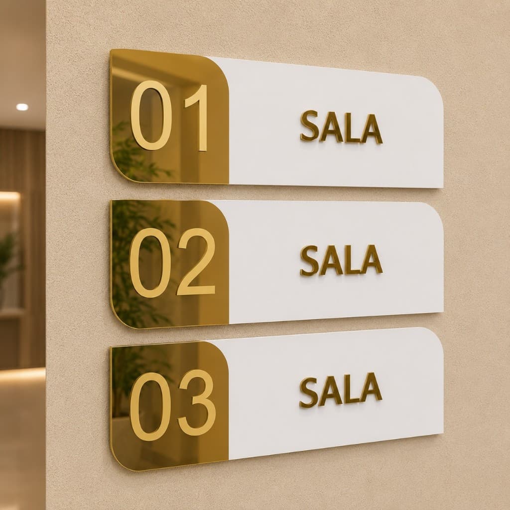 Placa De Identificação Sala Mdf Acrilico Espelhado Sinalização De Porta Consultório Escritório