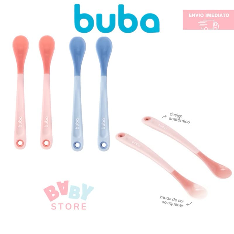 Kit 2 Colher Termossensível Buba Muda Cor Comida Quente Cor Rosa e Azul