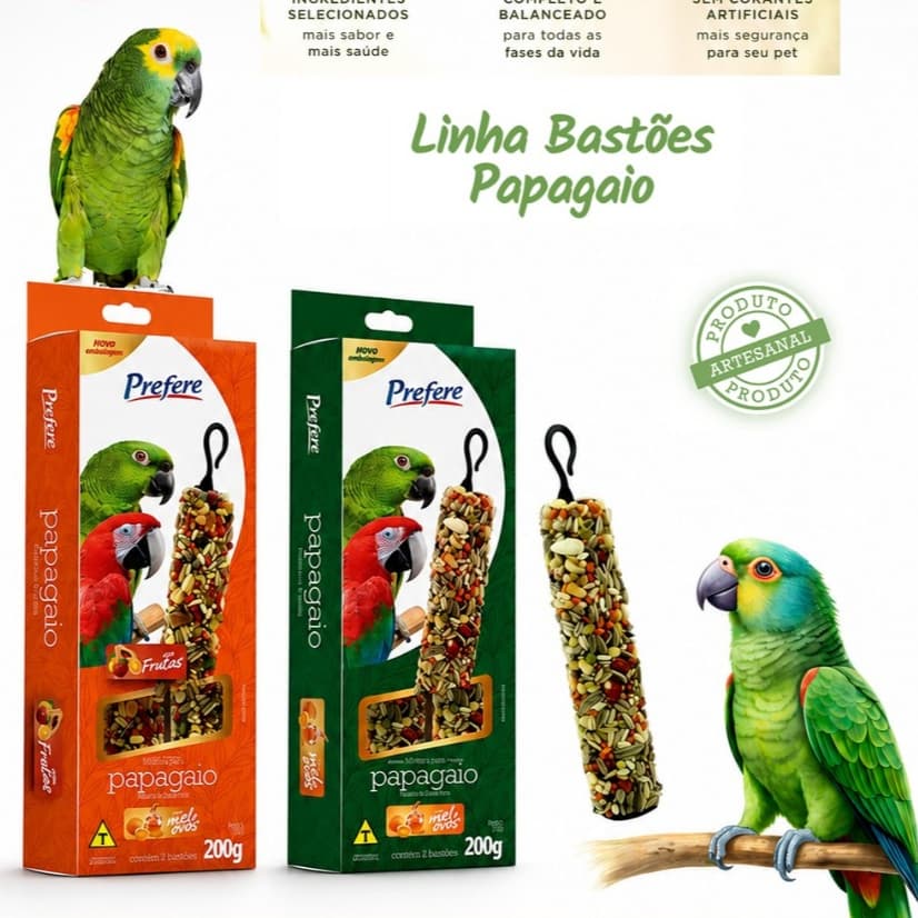 Bastão Prefere para Papagaio 200g – Com Frutas ou Tradicional, Snack Nutritivo para Psitacídeos