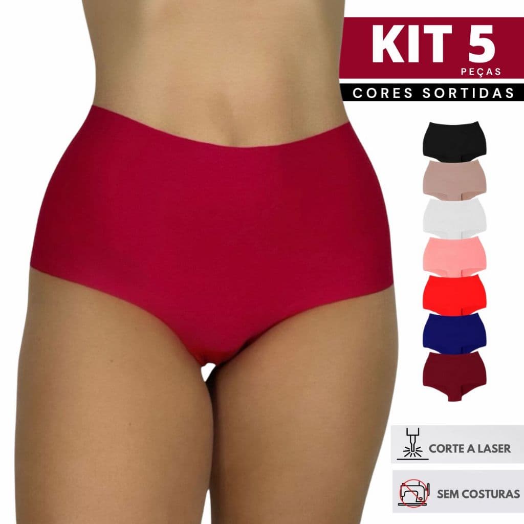 Kit Calcinha Cintura Alta Cós Alto Laser Box Sem Costura Não Enrola Dia A Dia Revenda Atacado Bia