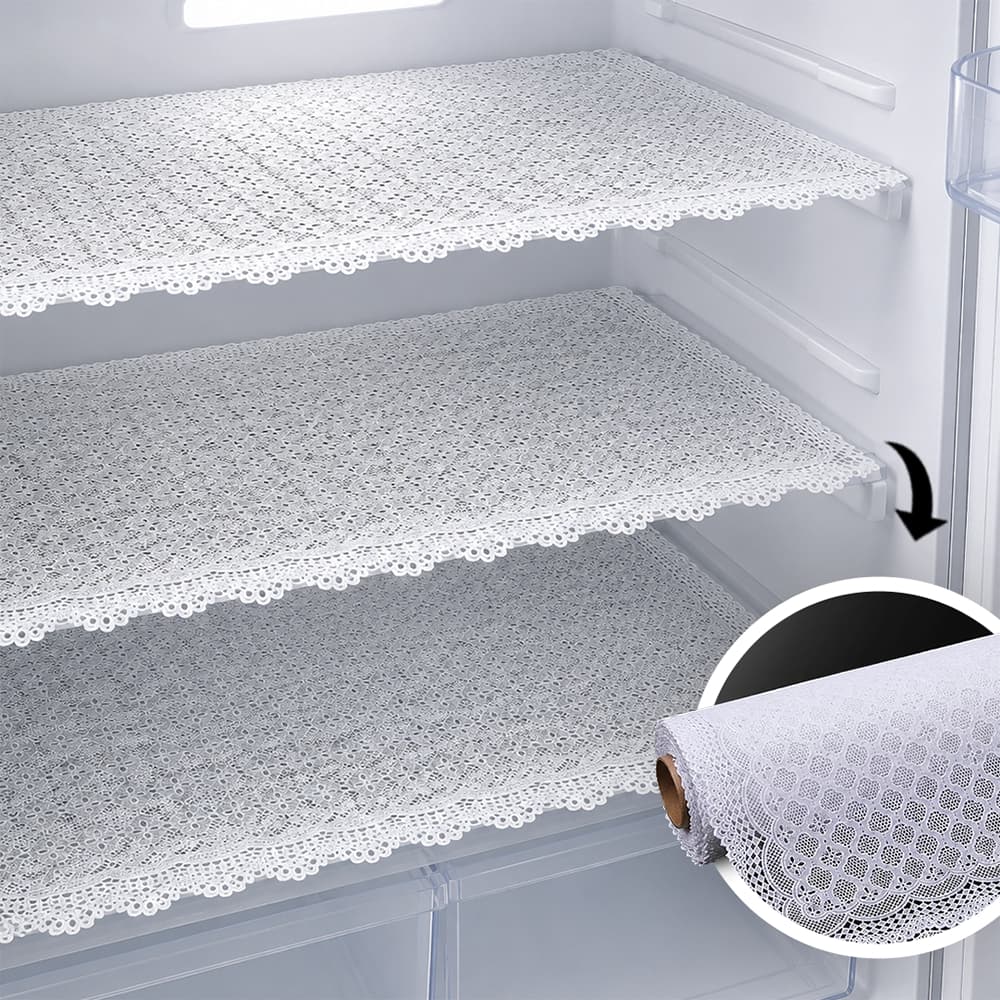 Kit Forro Antiderrapante PVC Rendado Branco 53 x 35cm Lavável Toalhas de Geladeira Gavetas Armários