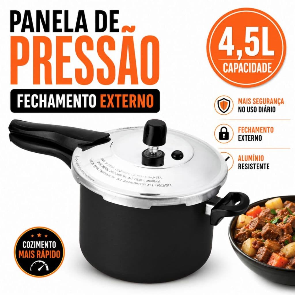 Panela D Pressão Cinza Alegrete 4,5 Litros Antiaderente Alta Qualidade Premium Ótimo Custo Beneficio