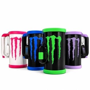 KIT PORTA LATA MONSTER CANECA COM TAMPA CANUDO E ABRIDOR
