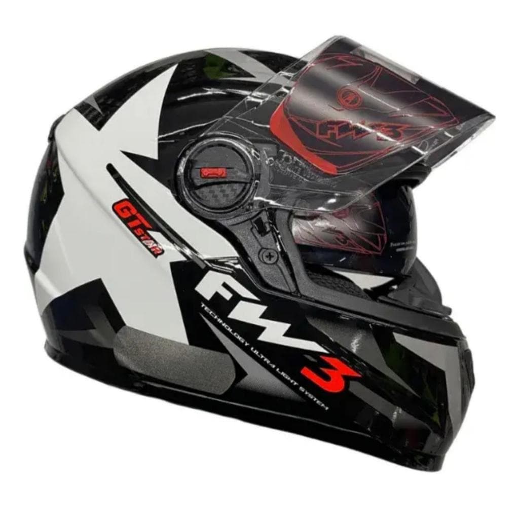 Capacete Fw3 Gtx Star Preto Brilhante/ Grafite  Com Óculos Interno