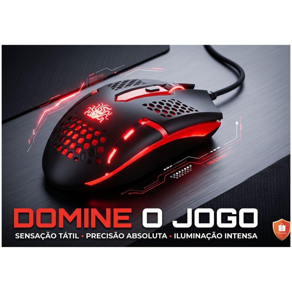 Mouse Gamer LED Com Fio 1500 DPI Ajustável Ergonômico Ambidestro PC Notebook Computador Jogos MG-03R