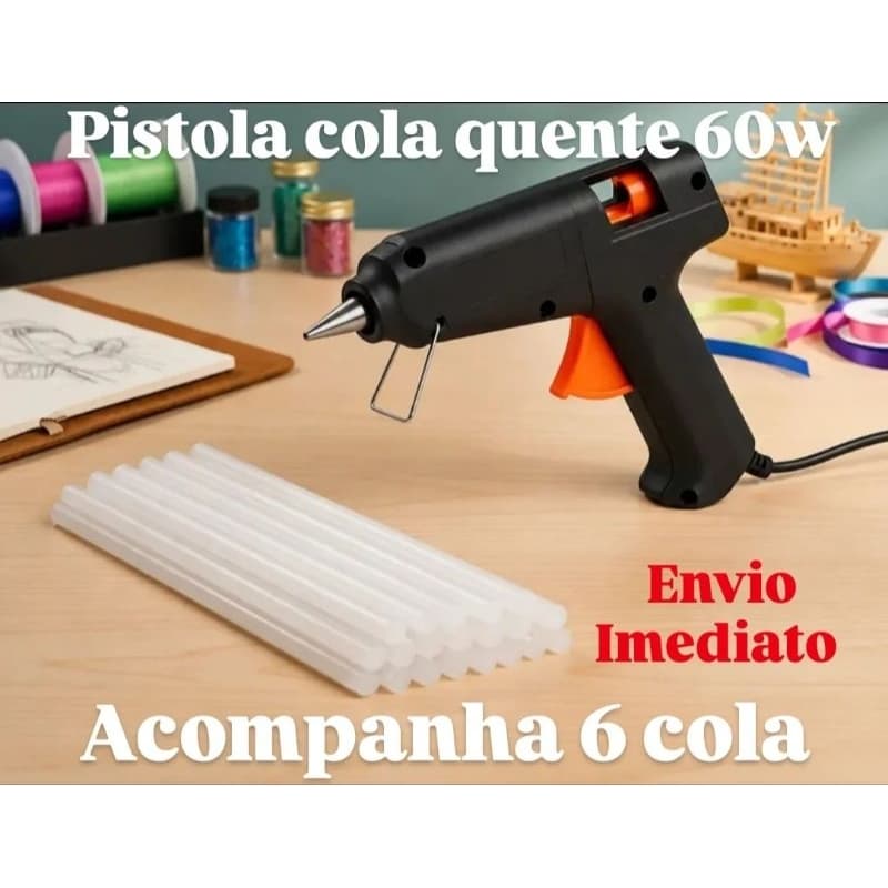 Pistola de Cola Quente 60W Profissional Bivolt (110v e 220v) + 6 Refis De Cola 11mm