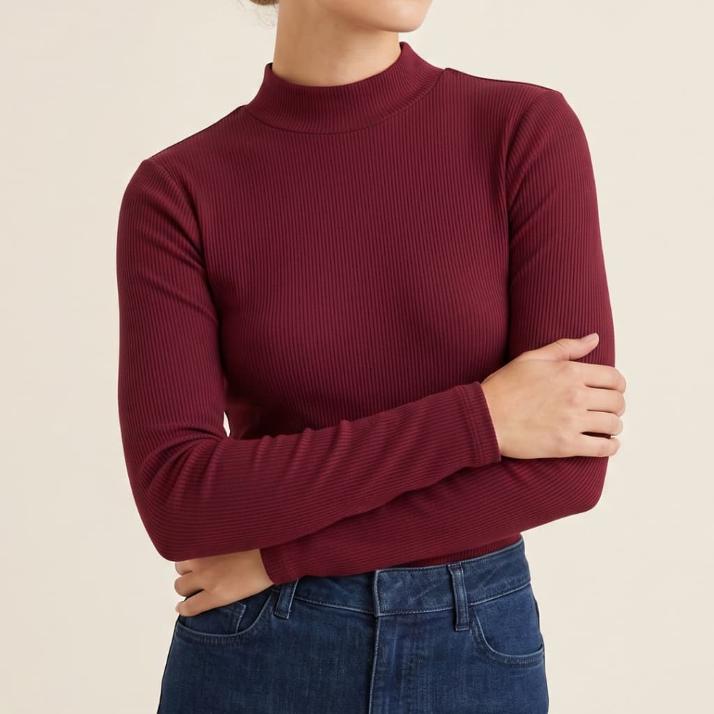 Blusa Peluciada Gola Alta Manga Longa Canelada Ribana Feminina Frio Elegante