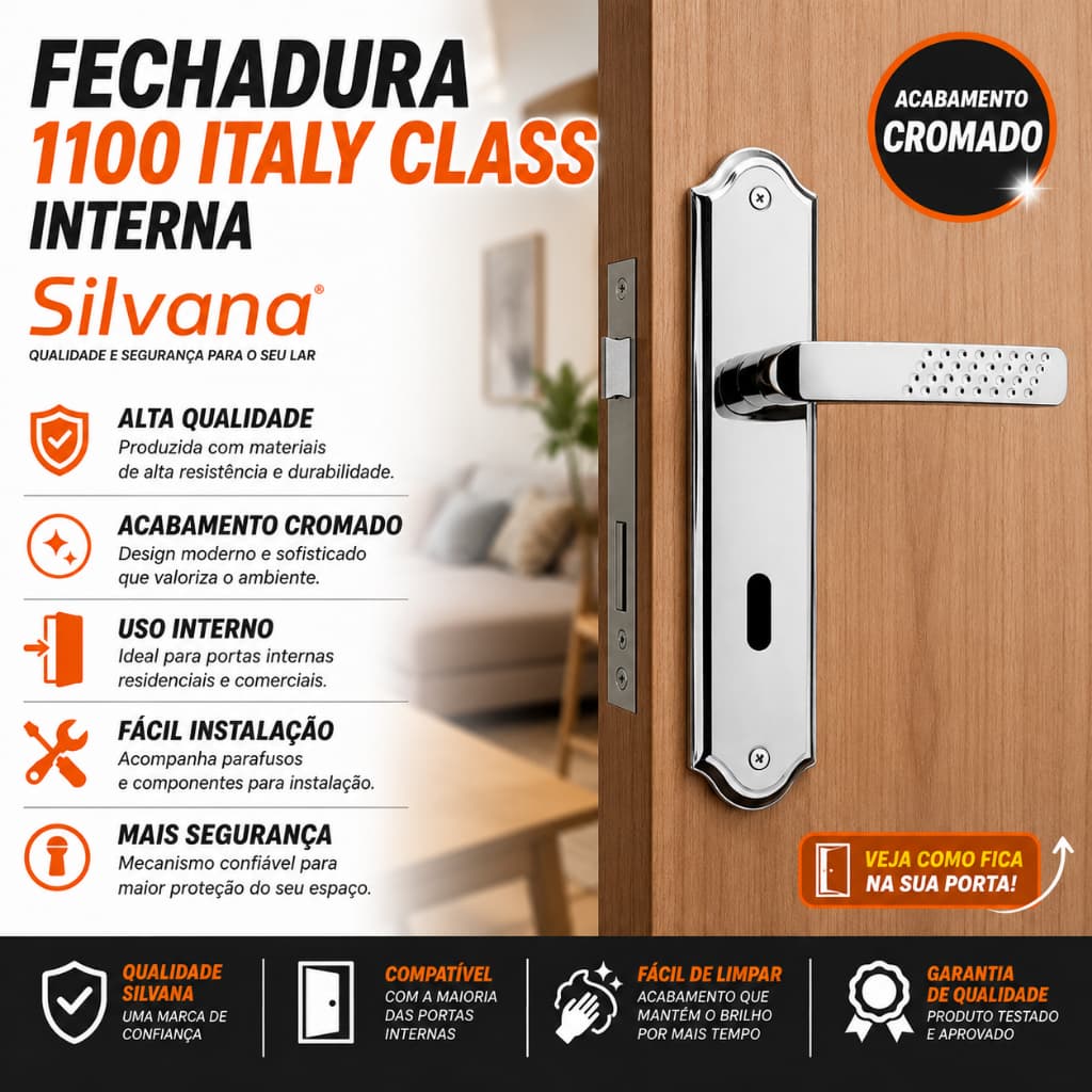 KIT Fechadura Interna Silvana 1100 Italy Class Cromado
