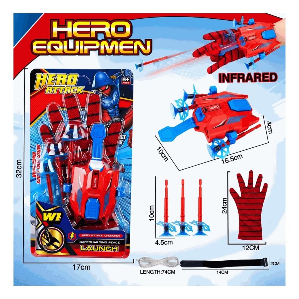 Luvas Lançadora de Dardo  Homem Aranha Infantil Laser Dardos Brinquedo Spider Man