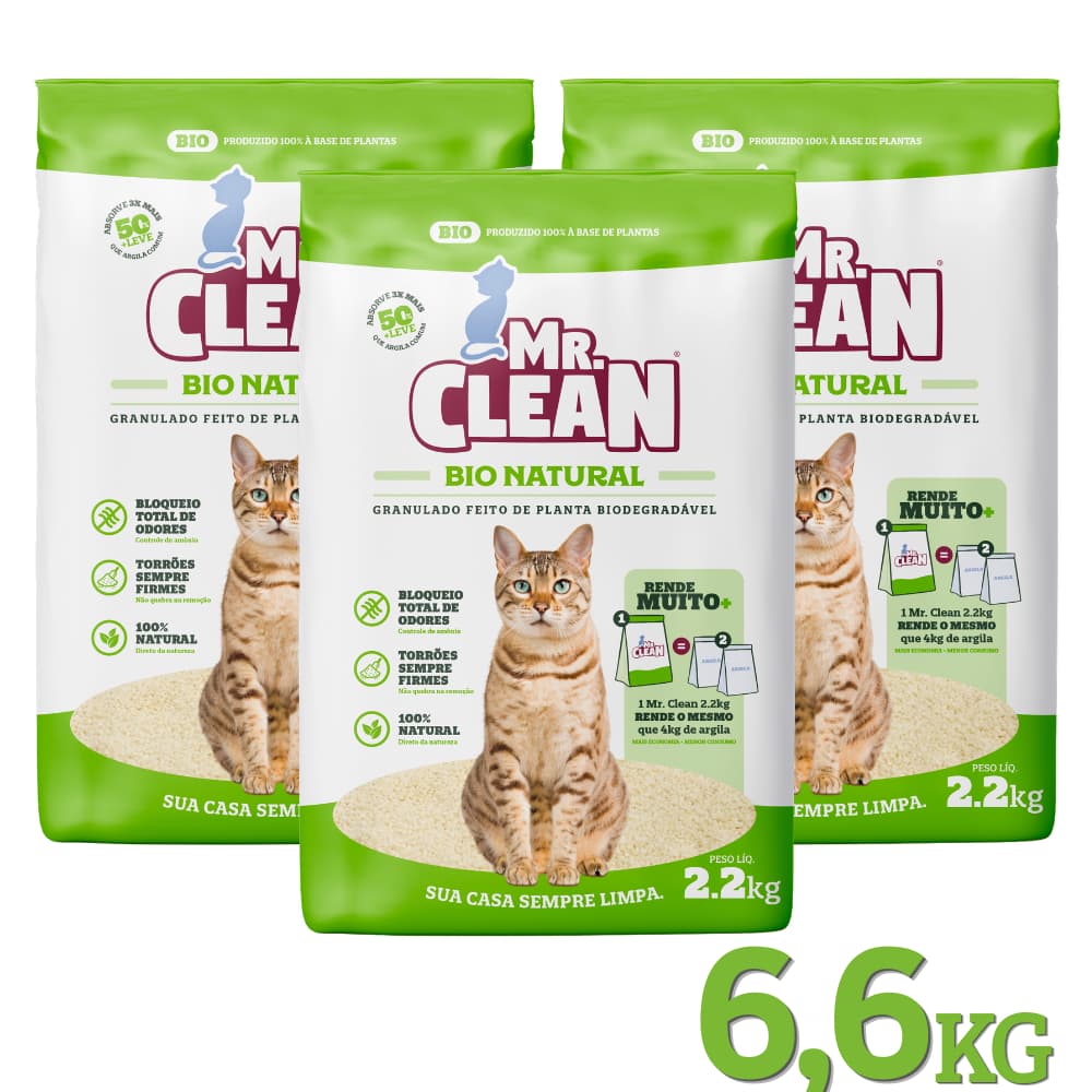 Areia Biodegradável Mr.Clean 2,2 a 6,6kg - Granulado Higiênico para Gatos - Areia para Gatos