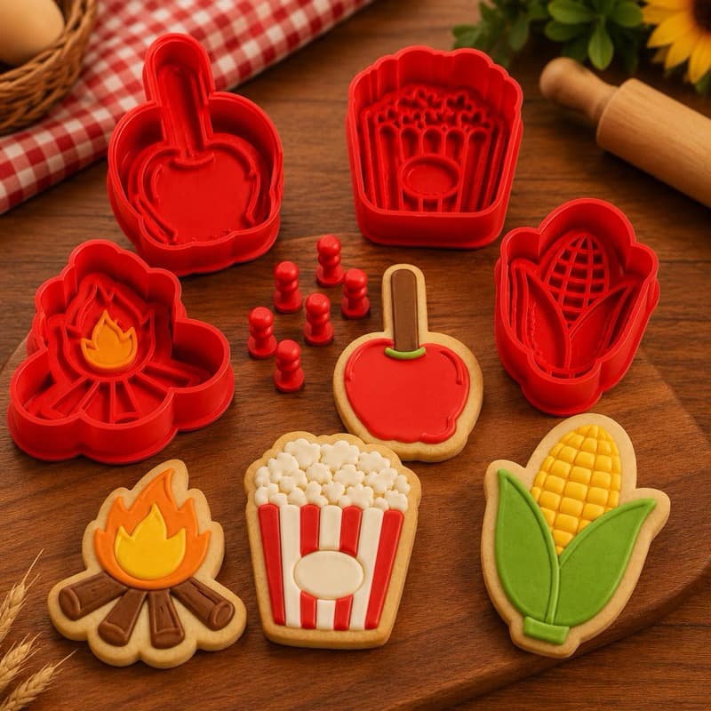 Kit Cortadores de Biscoito l Festa Junina Arraial São João Doces Típicos Pipoca Milho Fogueira Maçã do Amor, 4 Peças