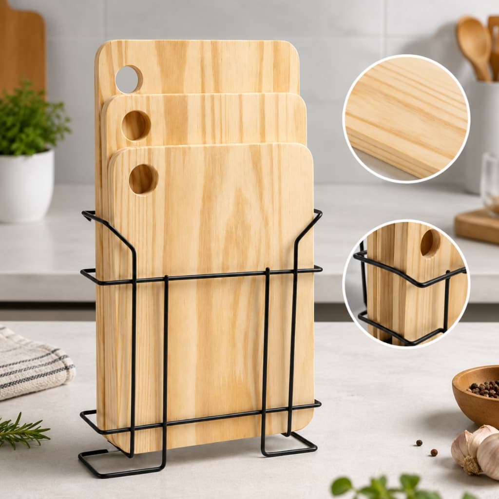 Kit 3 Tábuas para Corte de Carnes Legumes com Suporte Para Dia a Dia Pratico e Compacto