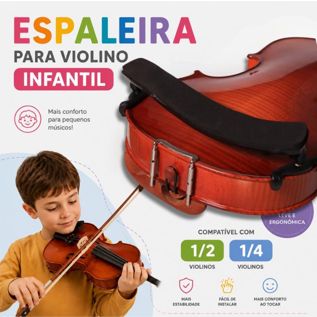 Espaleira p/ Violino Infantil Tam 1/2 e 1/4 EVA Macia e regulavel