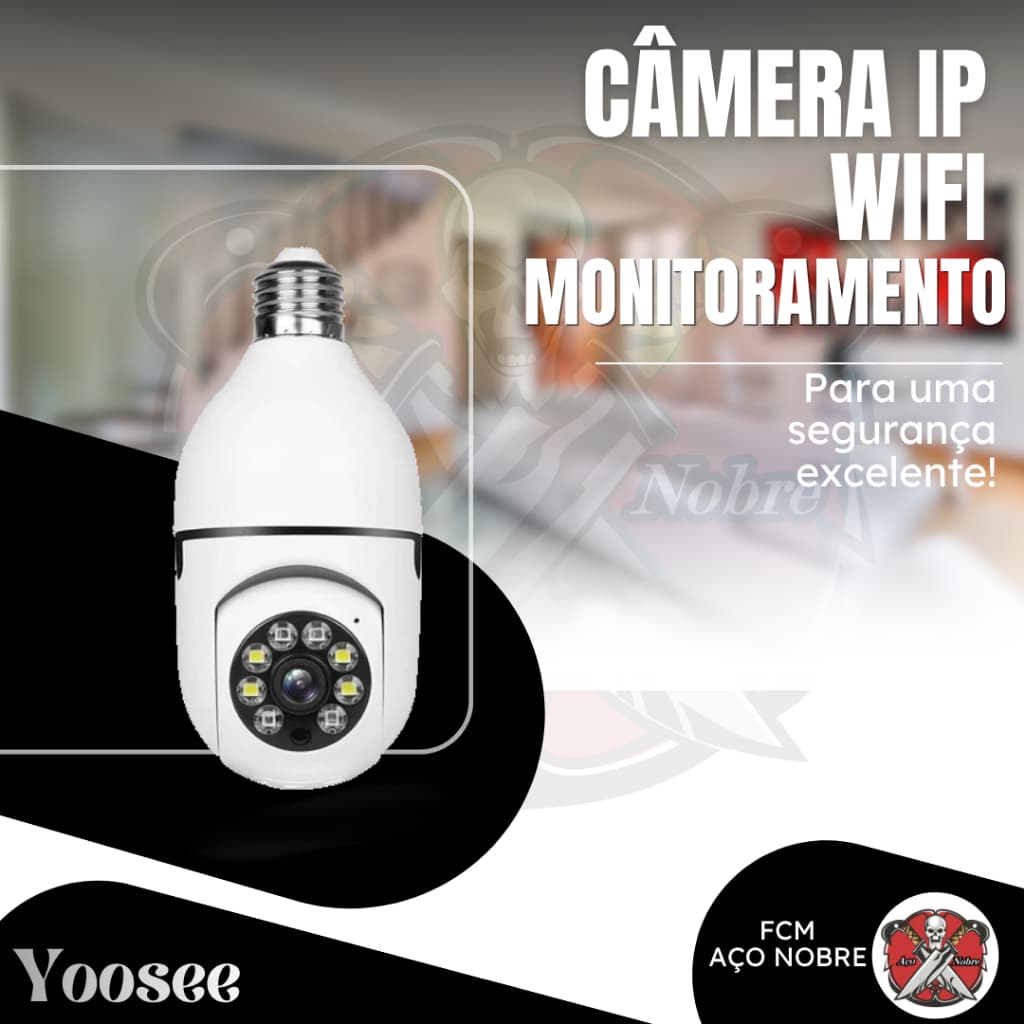 Câmera Lâmpada Wifi IP Interna Giratória 360 Full HD Visão Noturna
