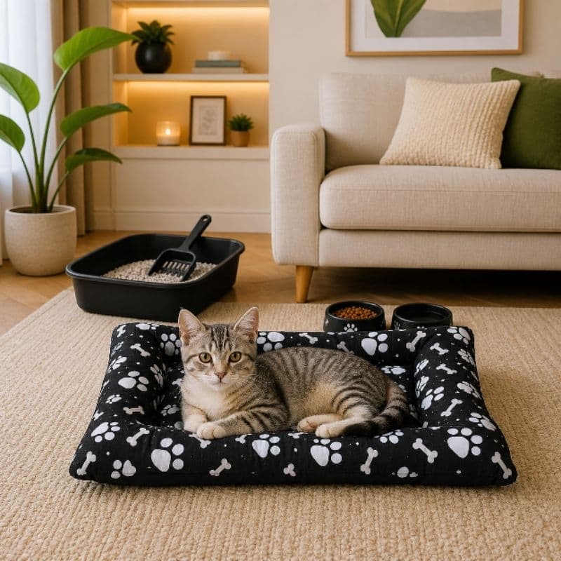 Kit para Gatos - Colchonete + bandeja, 2 comedouros e pá - Completo várias cores Gatos ou Pqueno porte