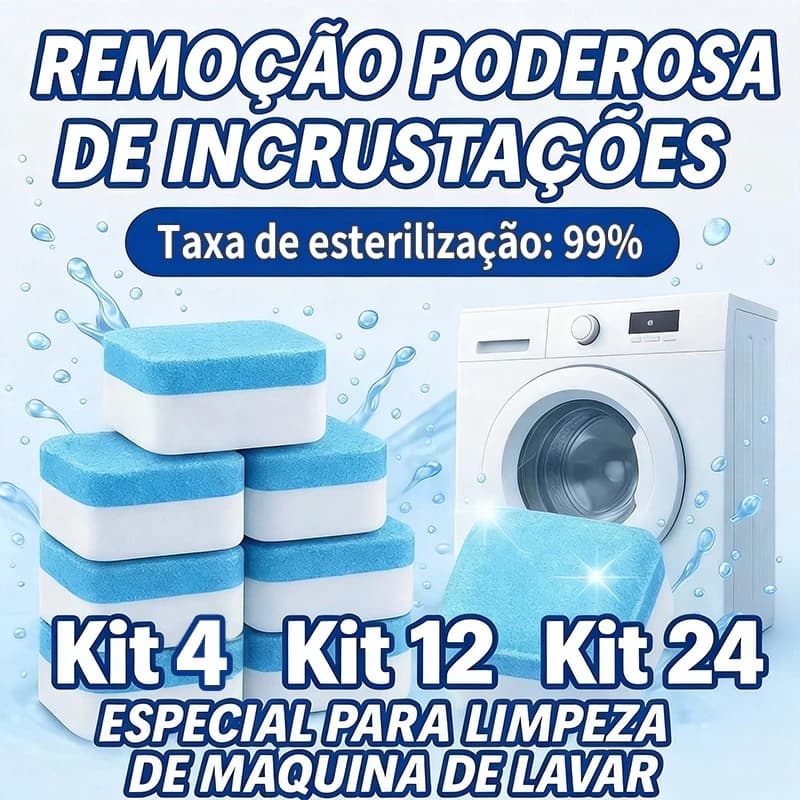 Pastilhas Limpeza Máquina de Lavar Roupa e Lava-Louças Kit 12 Remove Odor e Resíduos
