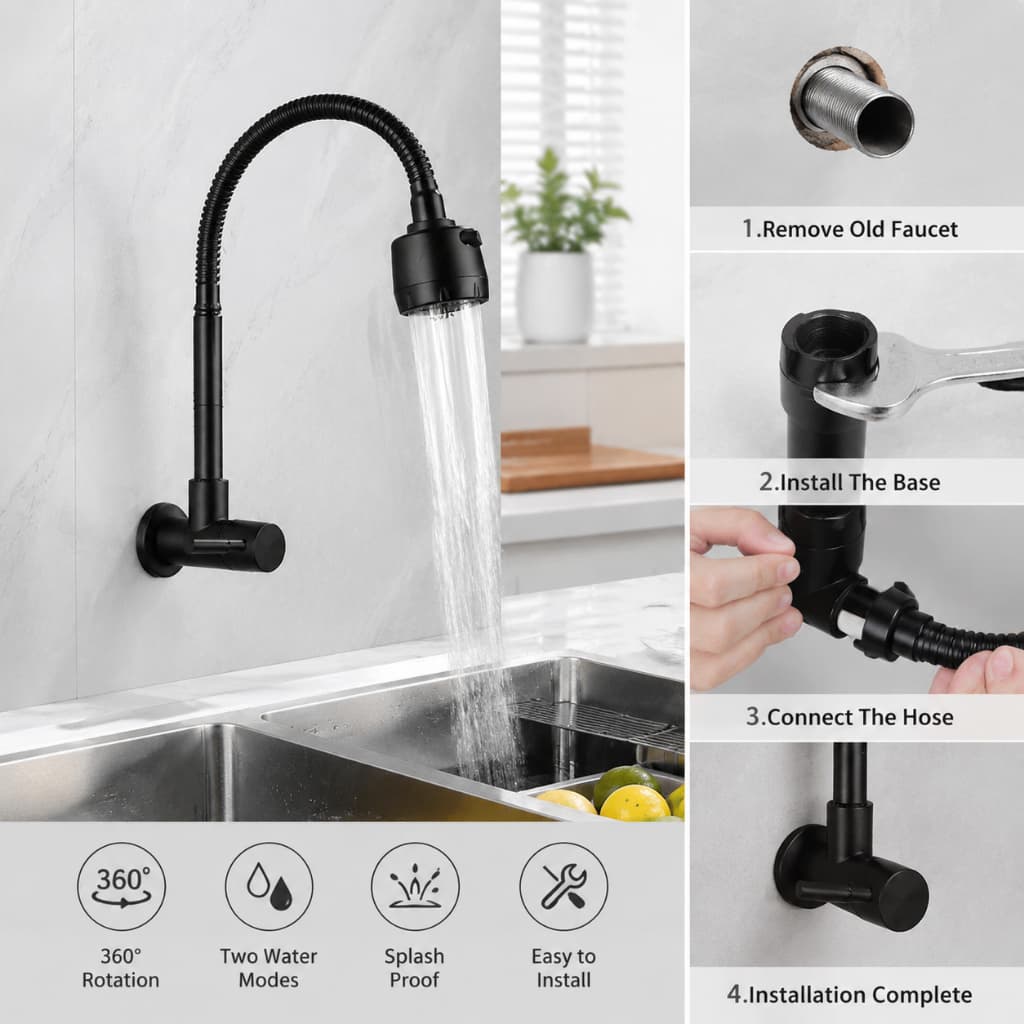 Torneira De Cozinha Gourmet Metal Parede Ou Bancada Inox Promoção