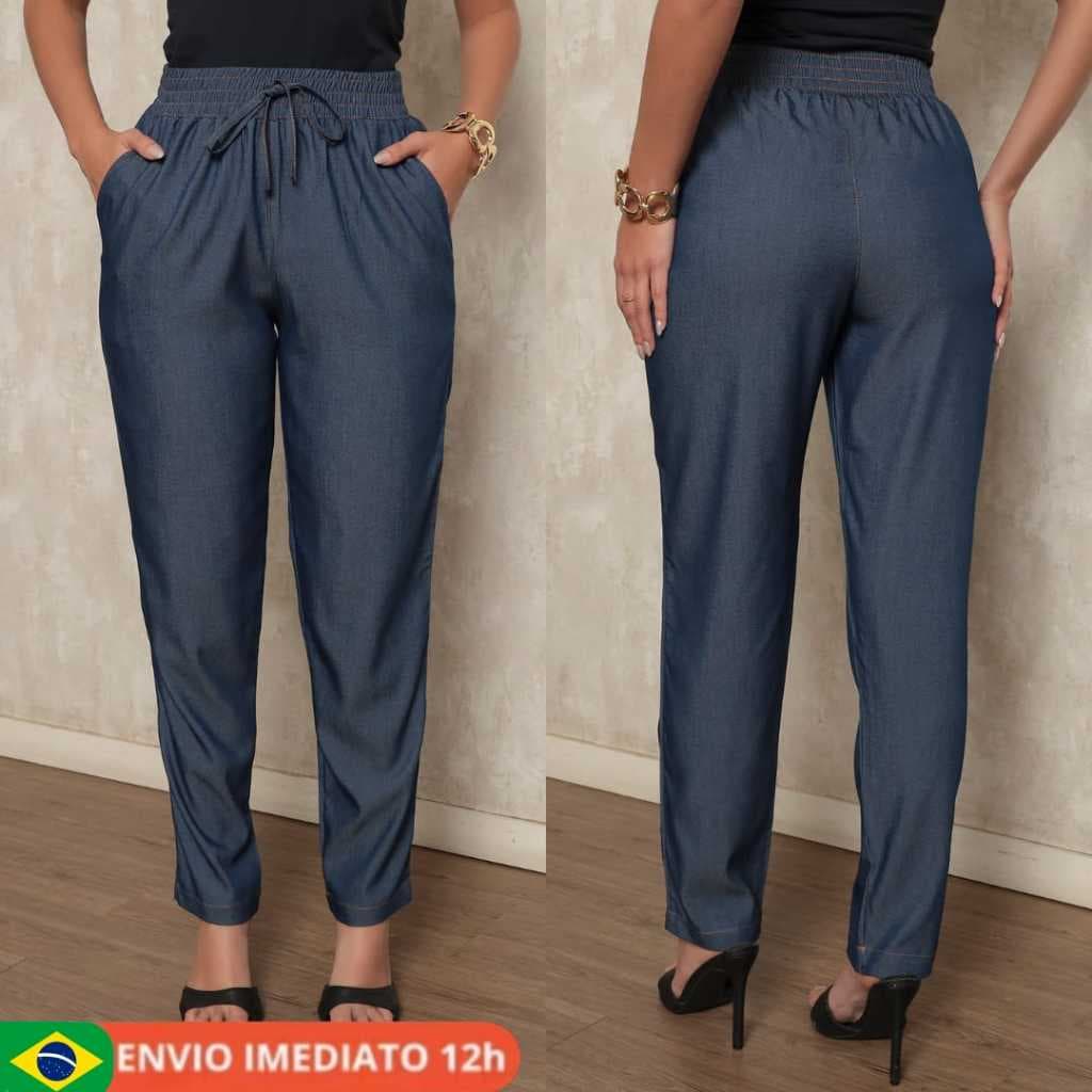 Calça Capri Feminina Jeans Tencel com Elastano Cintura Alta Confortável Dia a Dia e Trabalho
