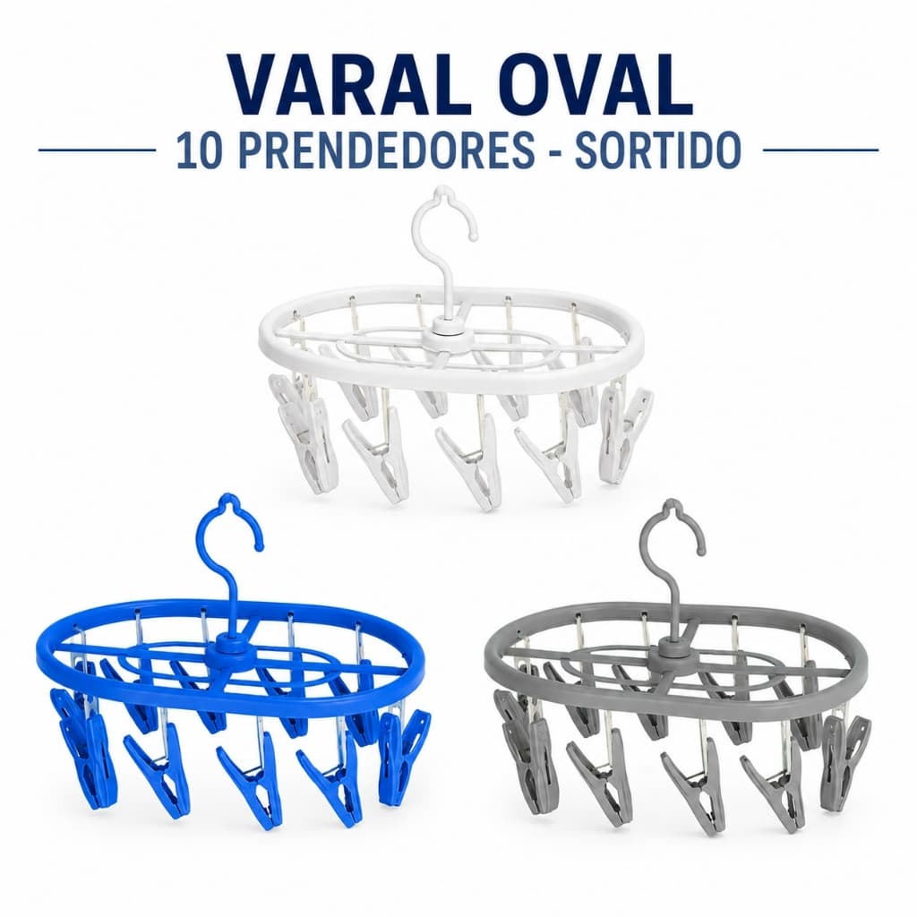 Varal Oval Roupas 10 Prendedores Multicolorido Secador Compacto Lavanderia Organizador Roupas Íntima