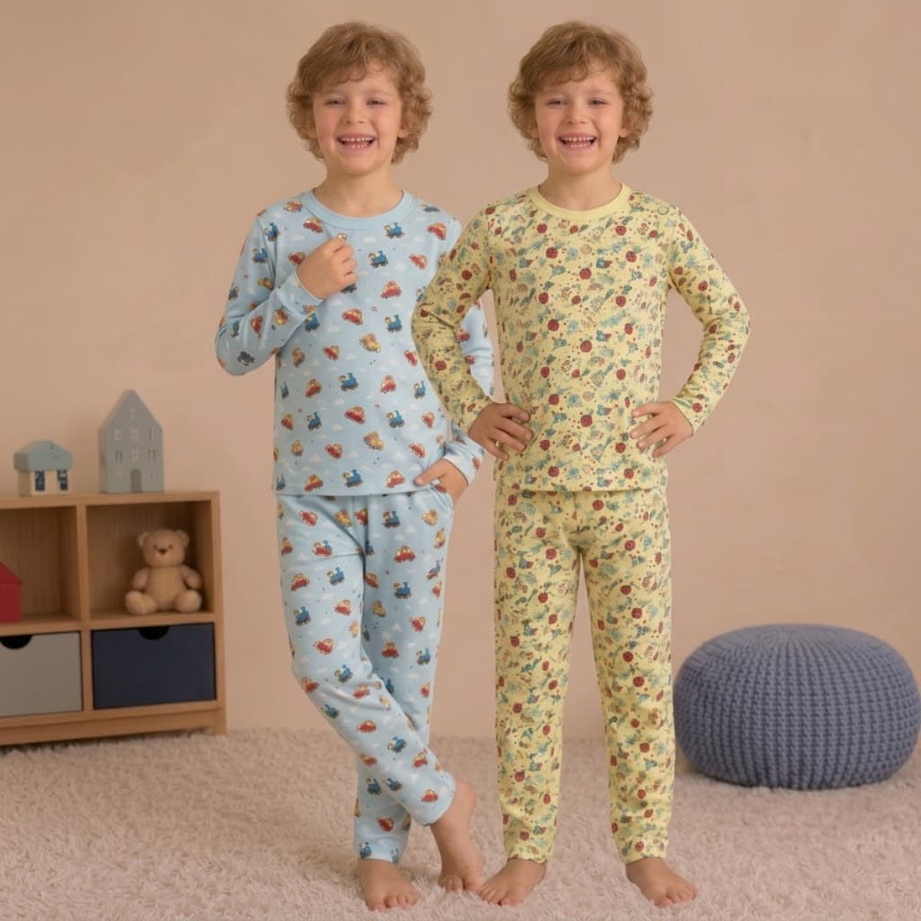 Kit 2 Pijamas Infantil Masculino Conjunto Blusa Manga Comprida Calça Inverno Menino Estampa Sortida