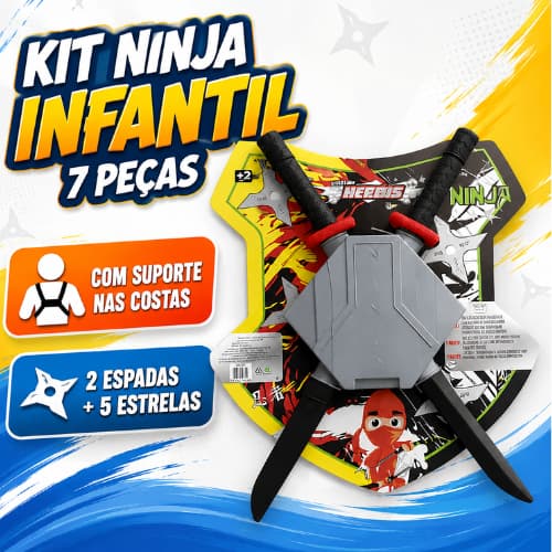 kit Ninja Deadpool Brinquedo 7 peças: Espada Plástico + Suporte Costas + 5 estrelas Herói criança