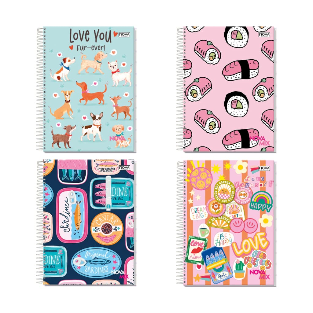 Kit 4/6/8/10/12 Cadernos Capa Dura Universitário Nova Cadernos Resistente Femininos Colorido